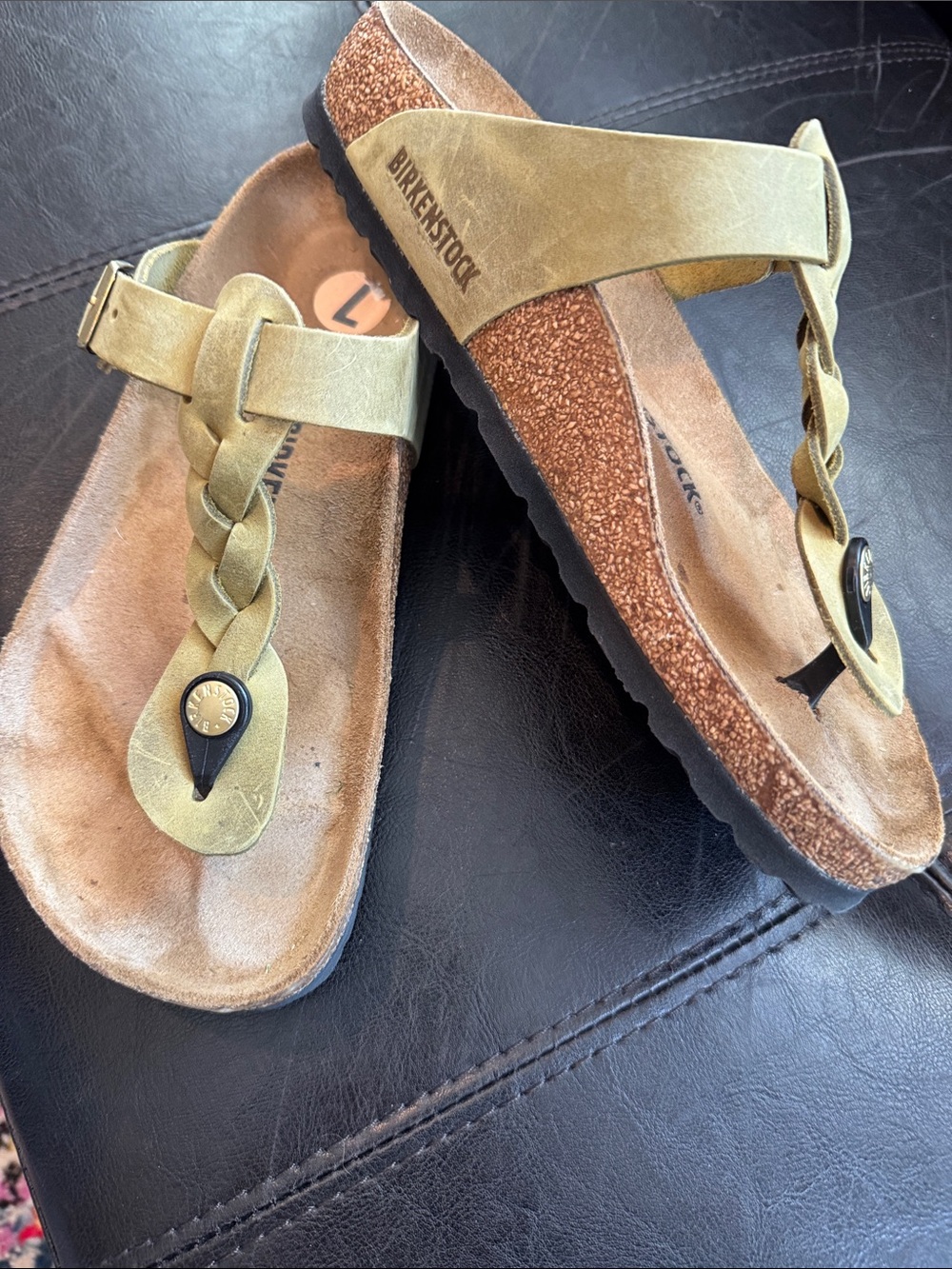 Birkenstock Women’s Olive Braided Thong Sandals with Cork Footbed